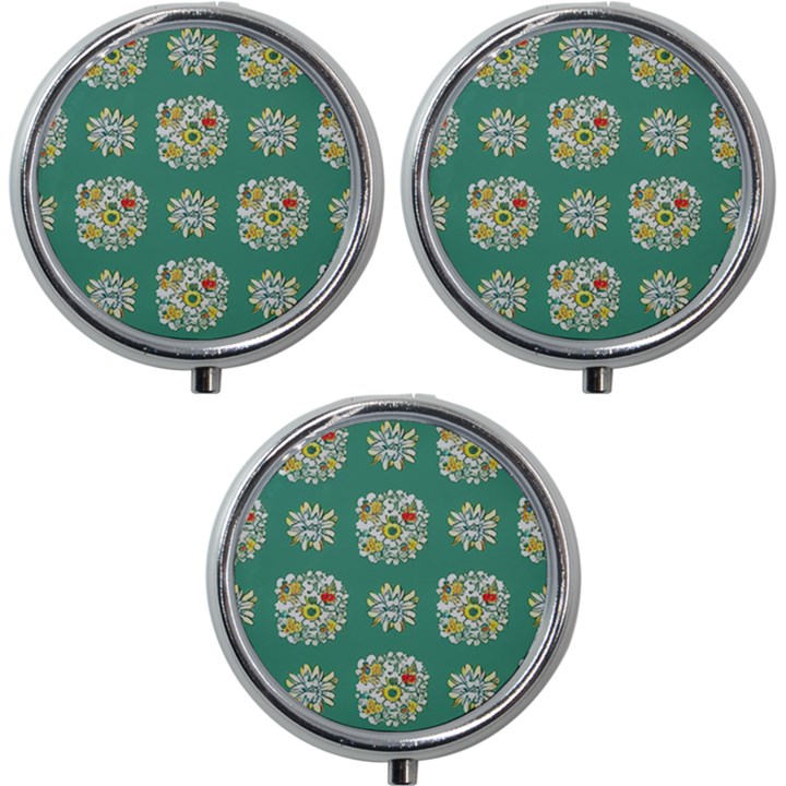 Retro 1960s Flowers Pattern 2 Mini Round Pill Box (Pack of 3)