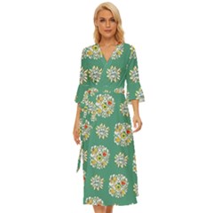 Retro 1960s Flowers Pattern 2 Midsummer Wrap Dress