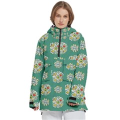 Retro 1960s Flowers Pattern 2 Women s Pullover Zip Ski And Snowboard Waterproof Breathable Jacket