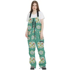 Retro 1960s Flowers Pattern 2 Women s Front Zip Ski And Snowboard Bib Pants by patterns123