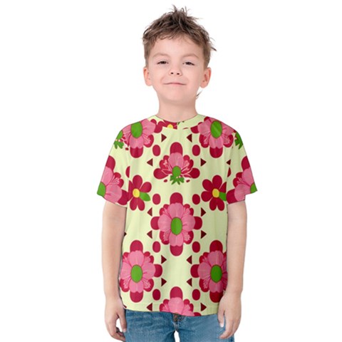 Retro 1960s Flowers Pattern 4 Kids  Cotton T-shirt by violetheavensky