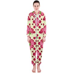 Retro 1960s Flowers Pattern 4 Hooded Jumpsuit (ladies)