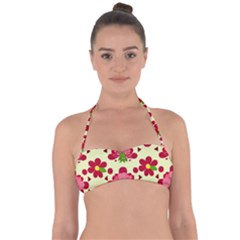 Retro 1960s Flowers Pattern 4 Tie Back Bikini Top