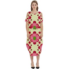 Retro 1960s Flowers Pattern 4 Cold Shoulder Loose Fit Dress With Pockets