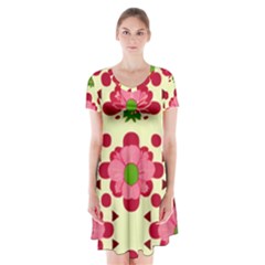 Retro 1960s Flowers Pattern 4 Short Sleeve V-neck Flare Dress