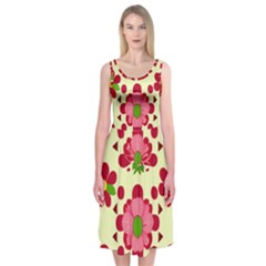 Retro 1960s Flowers Pattern 4 Midi Sleeveless Dress