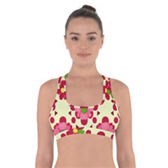 Retro 1960s Flowers Pattern 4 Cross Back Sports Bra