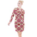 Retro 1960s Flowers Pattern 4 Button Long Sleeve Dress View1