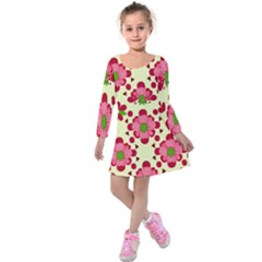 Retro 1960s Flowers Pattern 4 Kids  Long Sleeve Velvet Dress