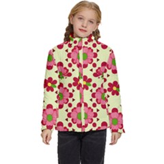 Retro 1960s Flowers Pattern 4 Kids  Puffer Bubble Jacket Coat