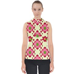 Retro 1960s Flowers Pattern 4 Mock Neck Shell Top