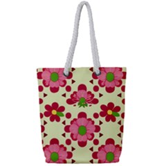 Retro 1960s Flowers Pattern 4 Full Print Rope Handle Tote (small)