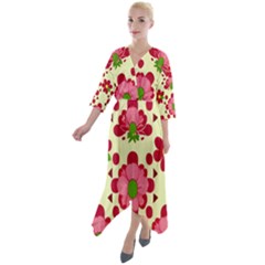 Retro 1960s Flowers Pattern 4 Quarter Sleeve Wrap Front Maxi Dress