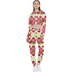 Retro 1960s Flowers Pattern 4 Cropped Zip Up Lounge Set