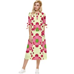 Retro 1960s Flowers Pattern 4 Bow Sleeve Chiffon Midi Dress