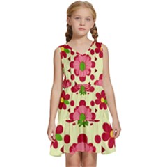 Retro 1960s Flowers Pattern 4 Kids  Sleeveless Tiered Mini Dress