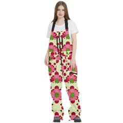 Retro 1960s Flowers Pattern 4 Women s Front Zip Ski And Snowboard Bib Pants