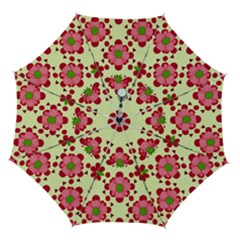 Retro 1960s Flowers Pattern 4 Automatic Folding Umbrella With Case (medium)