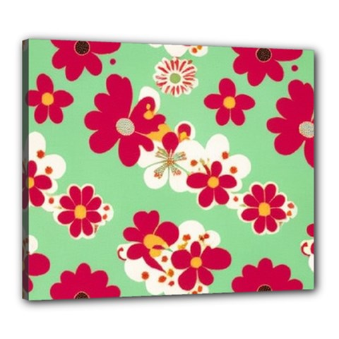 Retro 1960s Flowers Pattern Canvas 24  X 20  (stretched)