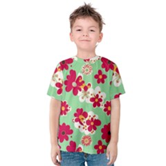 Retro 1960s Flowers Pattern Kids  Cotton T-shirt