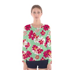 Retro 1960s Flowers Pattern Women s Long Sleeve T-shirt