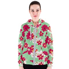 Retro 1960s Flowers Pattern Women s Zipper Hoodie