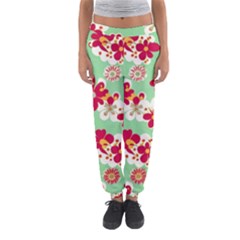 Retro 1960s Flowers Pattern Women s Jogger Sweatpants