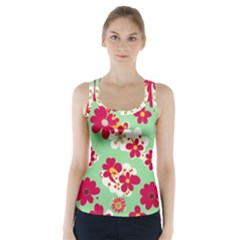 Retro 1960s Flowers Pattern Racer Back Sports Top