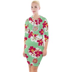 Retro 1960s Flowers Pattern Quarter Sleeve Hood Bodycon Dress by violetheavensky