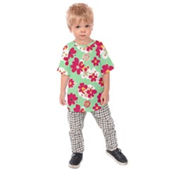 Retro 1960s Flowers Pattern Kids  Raglan T-shirt