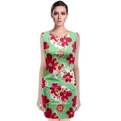 Retro 1960s Flowers Pattern Sleeveless Velvet Midi Dress