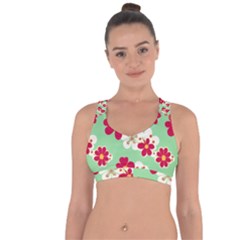 Retro 1960s Flowers Pattern Cross String Back Sports Bra