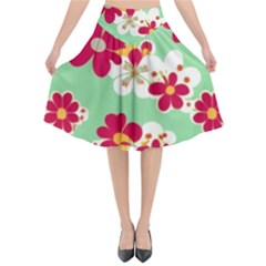 Retro 1960s Flowers Pattern Flared Midi Skirt by violetheavensky