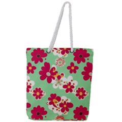 Retro 1960s Flowers Pattern Full Print Rope Handle Tote (large)