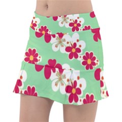 Retro 1960s Flowers Pattern Classic Tennis Skirt