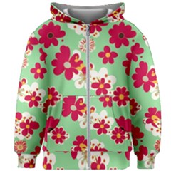 Retro 1960s Flowers Pattern Kids  Zipper Hoodie Without Drawstring by patterns123