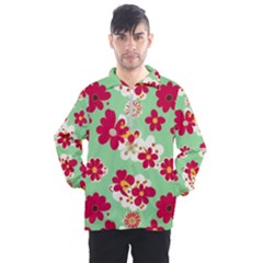 Retro 1960s Flowers Pattern Men s Half Zip Pullover