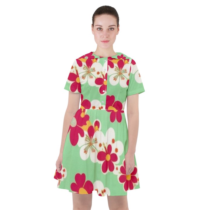 Retro 1960s Flowers Pattern Sailor Dress