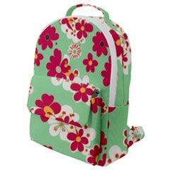 Retro 1960s Flowers Pattern Flap Pocket Backpack (small)