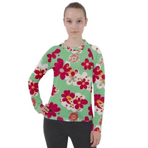 Retro 1960s Flowers Pattern Women s Pique Long Sleeve T-shirt by patterns123