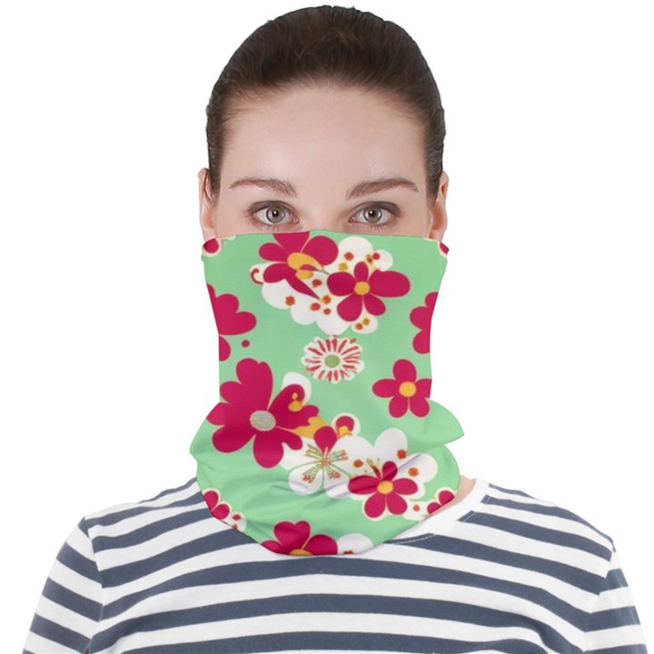 Retro 1960s Flowers Pattern Face Seamless Bandana (Adult)