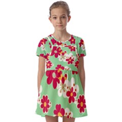 Retro 1960s Flowers Pattern Kids  Short Sleeve Pinafore Style Dress by patterns123