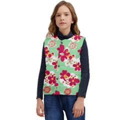 Retro 1960s Flowers Pattern Kid s Button Up Puffer Vest	