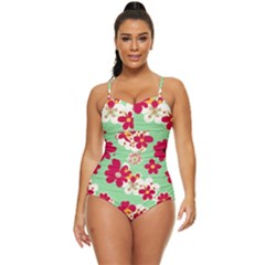 Retro 1960s Flowers Pattern Retro Full Coverage Swimsuit