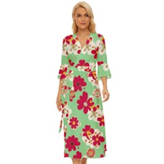 Retro 1960s Flowers Pattern Midsummer Wrap Dress