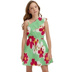 Retro 1960s Flowers Pattern Kids  One Shoulder Party Dress by patterns123