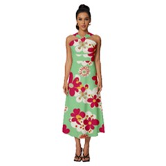 Retro 1960s Flowers Pattern Sleeveless Cross Front Cocktail Midi Chiffon Dress by violetheavensky