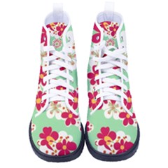 Retro 1960s Flowers Pattern Women s High-top Canvas Sneakers by violetheavensky