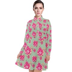 Retro 1880s Flowers Pattern 11 Long Sleeve Chiffon Shirt Dress