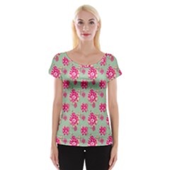 Retro 1880s Flowers Pattern 11 Cap Sleeve Top